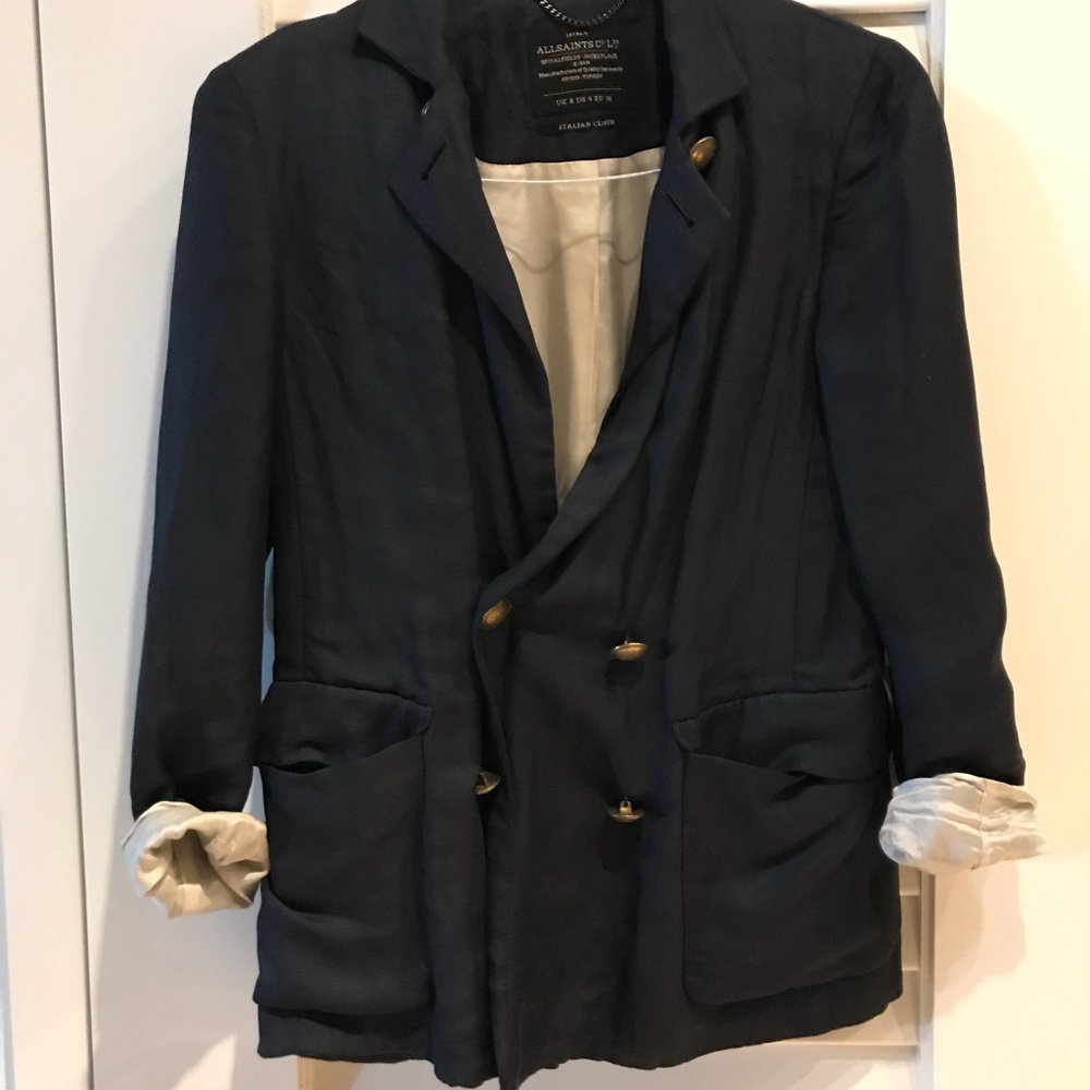 AllSaints double breasted navy blue blazer